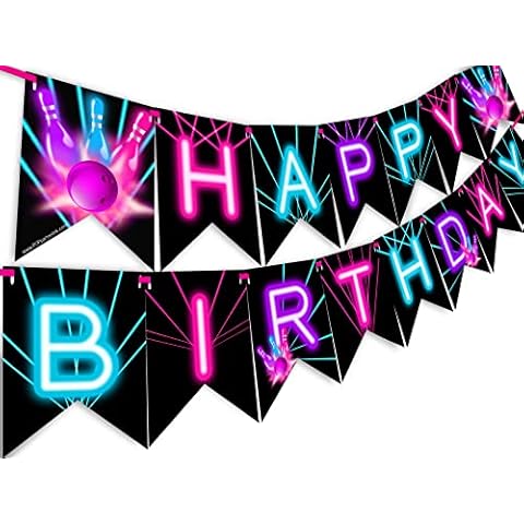 Bowling Happy Birthday Banner - Bowling Party Supplies - Bowling Party Decorations - Bowling Birthday Party Supplies - Glow Pink Banner Cover