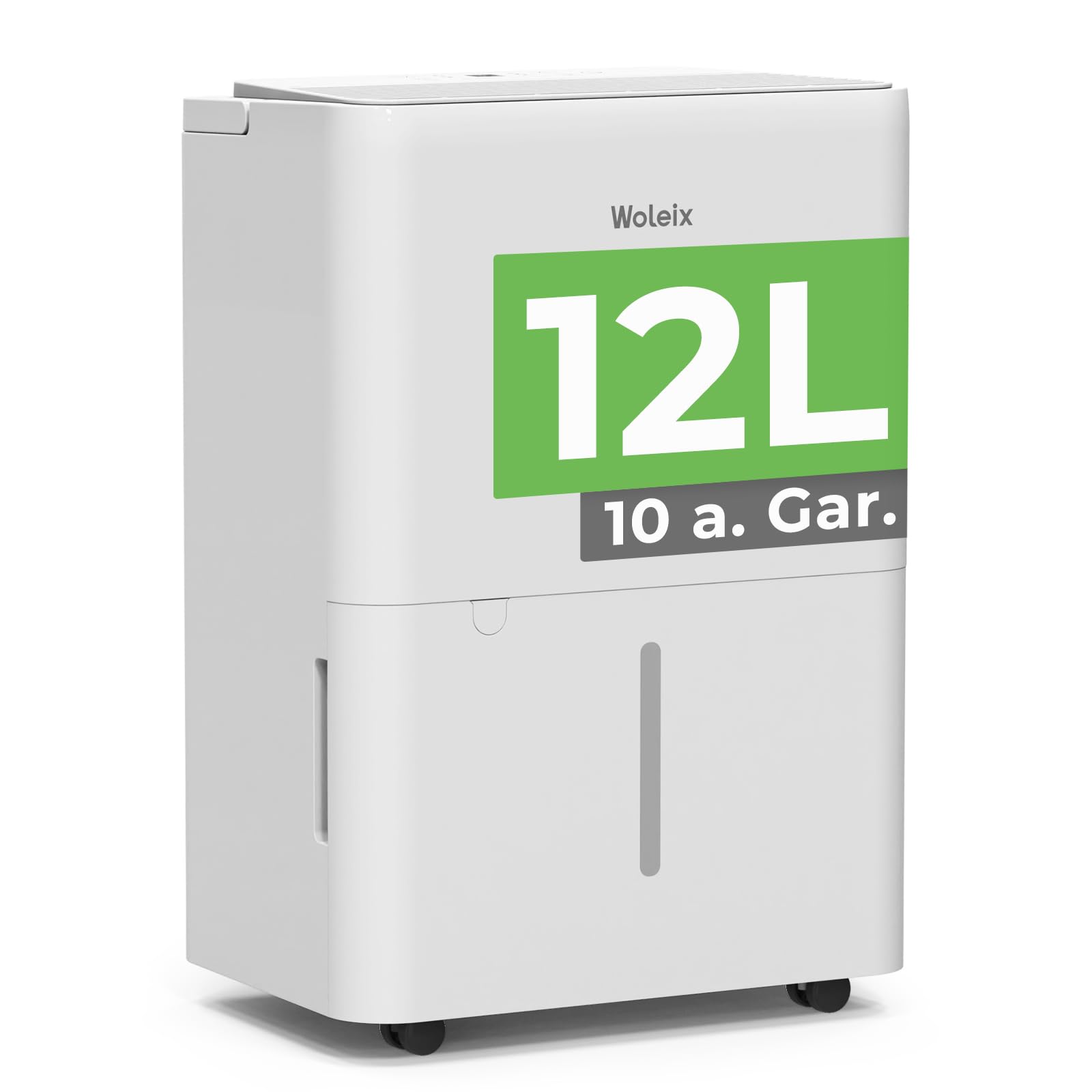 Woleix Deshumidificador 12l silencioso, Deshumificadores de Humedad grande, Deshumidificador electrico con desagüe, Cobertura 25m²/122m³ con Temporizador,10 a. Gar.