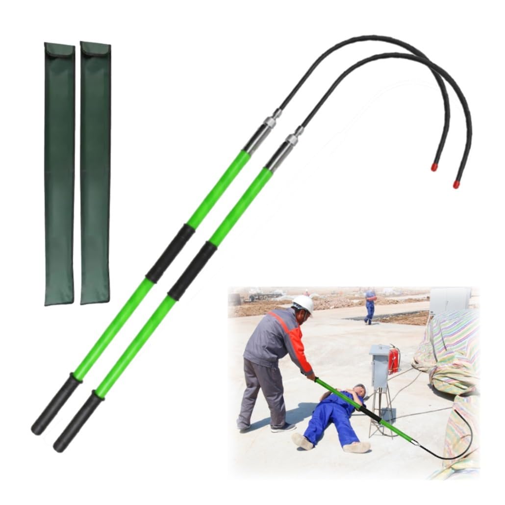 MSHGSKU Green High Voltage Insulated Rescue Hook Hotstick (2pcs, 1.5m/4.9ft) with Canvas Bag - Anti-Electrocution Safety Tool for Electricians