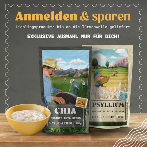 NaturaleBio Chia Samen 450g. Chia Samen Bio Unterstützt Gewichtsreduktion und Verdauung. Reich an Omega-3, Antioxidantien und Essentiellen Mineralien. Für Herz-, Knochen- und Muskelgesundheit.