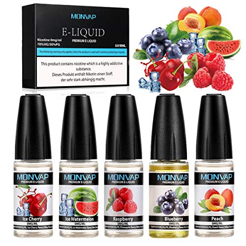 Vape Liquid Pack 5x10ml, Fruit Flavor Premium Vape Juice Set E-Liquid 70VG/30PG, E Cig Liquids 0mg, E Cigarettes Vapor Oil No Nicotine 0mg