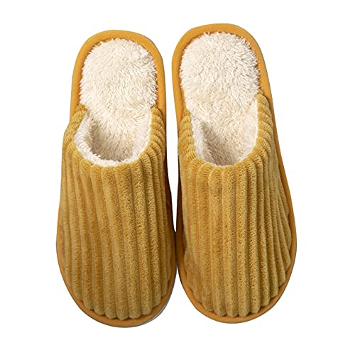 Pantuflas de felpa para hombre, antideslizantes, planas, cómodas, forradas, cálidas, mullidas, pantuflas de invitados, a rayas, pantuflas mullidas, amarillo, 36 EU