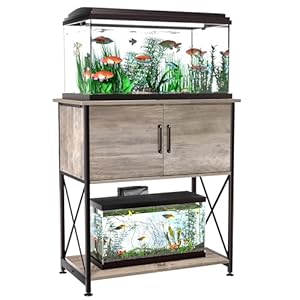 20-29 Gallon Aquarium Stand Metal Frame Fish Tank Stand with Cabinet Storage, for 20 Gallon Long Aquarium,30.7″ L*16.5″ W Tabletop,330LBS Capacity Grey PG01YGZ