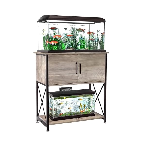 20-29 Gallon Aquarium Stand Metal Frame Fish Tank Stand with Cabinet Storage, for 20 Gallon Long Aquarium,30.7″ L*16.5″ W Tabletop,330LBS Capacity Grey PG01YGZ