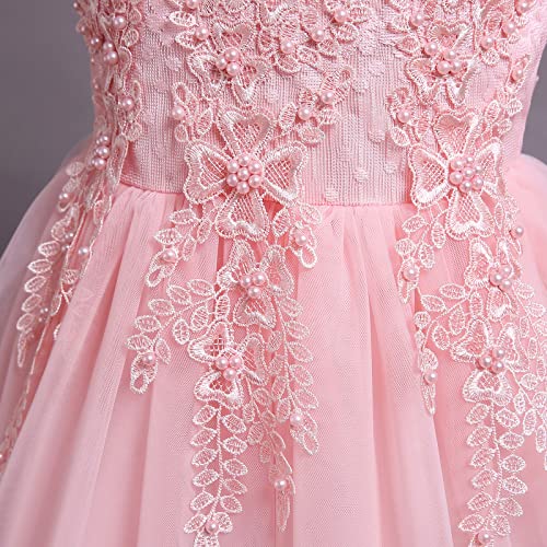 Flower Girl Lace Dress for Kids Wedding Bridesmaid Pageant Party Formal Long Gown Princess Communion Tulle Dresses 3-124