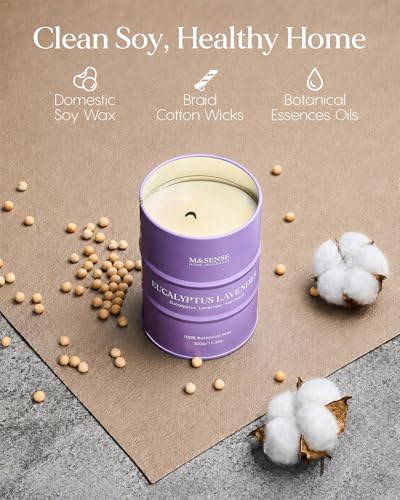 Image of M&SENSE Eucalyptus Lavender Scented Candles Natural Non Toxic, Aromatherapy Candle for Stress Relief Meditation Relaxing, Housewarming Gifts for Women Men, 11.3oz 70 Hour Long Burning