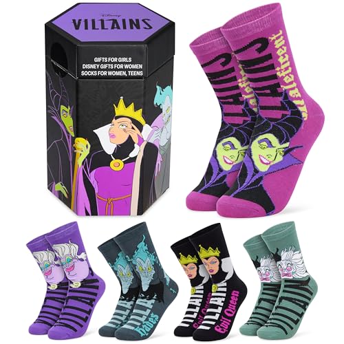 Disney Socks for Women & Teens Pack of 5 Running Sports Cotton Work Socks Soft & Breathable Birthday Gifts for Women (3/8 UK Multi Villains)