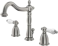 Kingston Brass KB1978PL Heritage Widespread Bathroom Faucet, Brushed Nickel Porcelain Levers, 8-16" Spread, Solid Brass