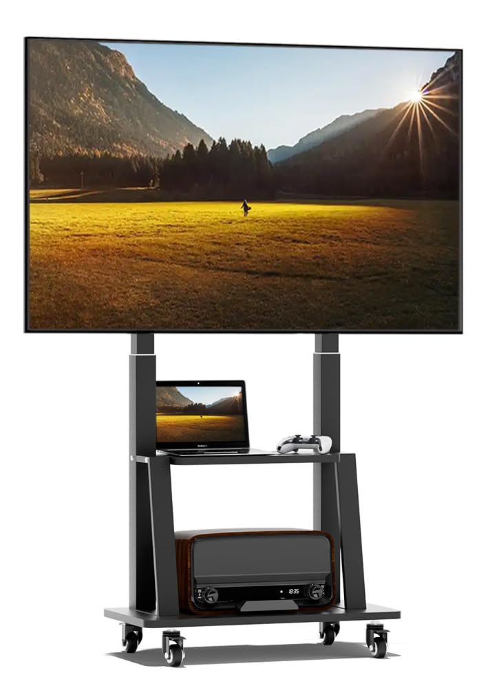 Duiliuu Porta tv da terra mobile Supporto per TV portatile su ruote da 32 a 75 pollici, supporto TV mobile con ripiano, regolabile in altezza, supporta fino a 130 lbs, Vesa 600×400
