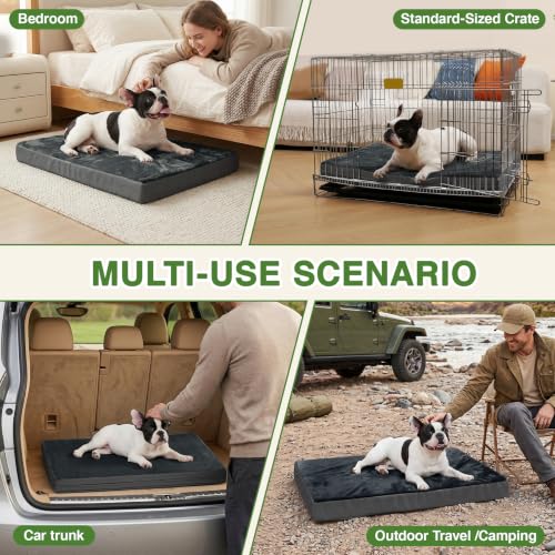 Image of Waterproof Dog Bed Medium Size Dog, Washable Orthopedic Foam Crate Pad 30 inch | Outdoor Pet Bed, Reversible Faux Leather & Flannel, Durable Removable Cover, Anti-Slip Kennel Pad 29 inchx18 inch Dark Gray