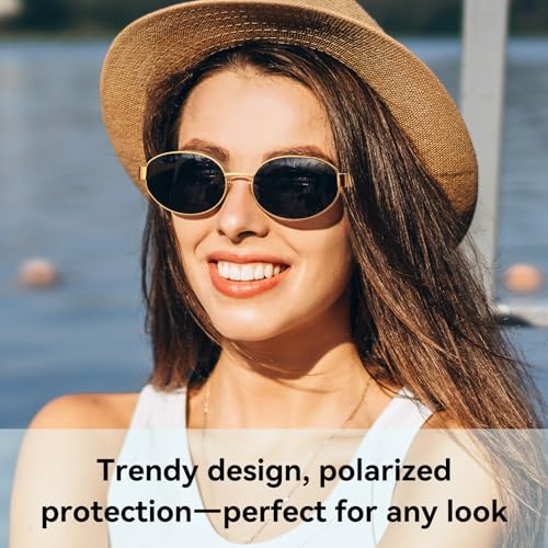 Dollger Trendy Polarized Oval Sunglasses for Women Men Retro Y2k Small Oval Gold Frame Shades3