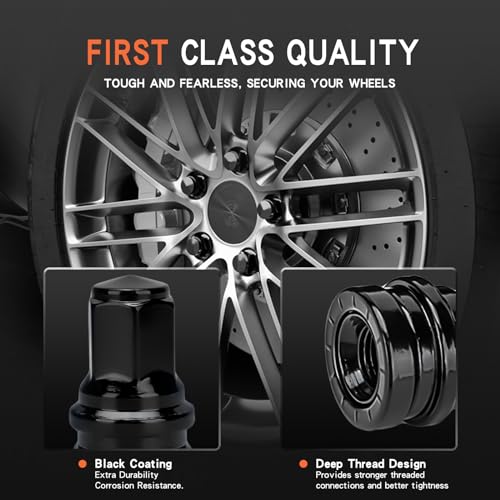 Image of 32Pcs M14x1.5 Black Lug Nuts Fit for 2017-2024 Ford F250 F350 Super Duty, Chrome 21mm Hex, Replace# HCPZ-1012-B HCPZ-1012-A OEM Lug Nut with Attached Washers