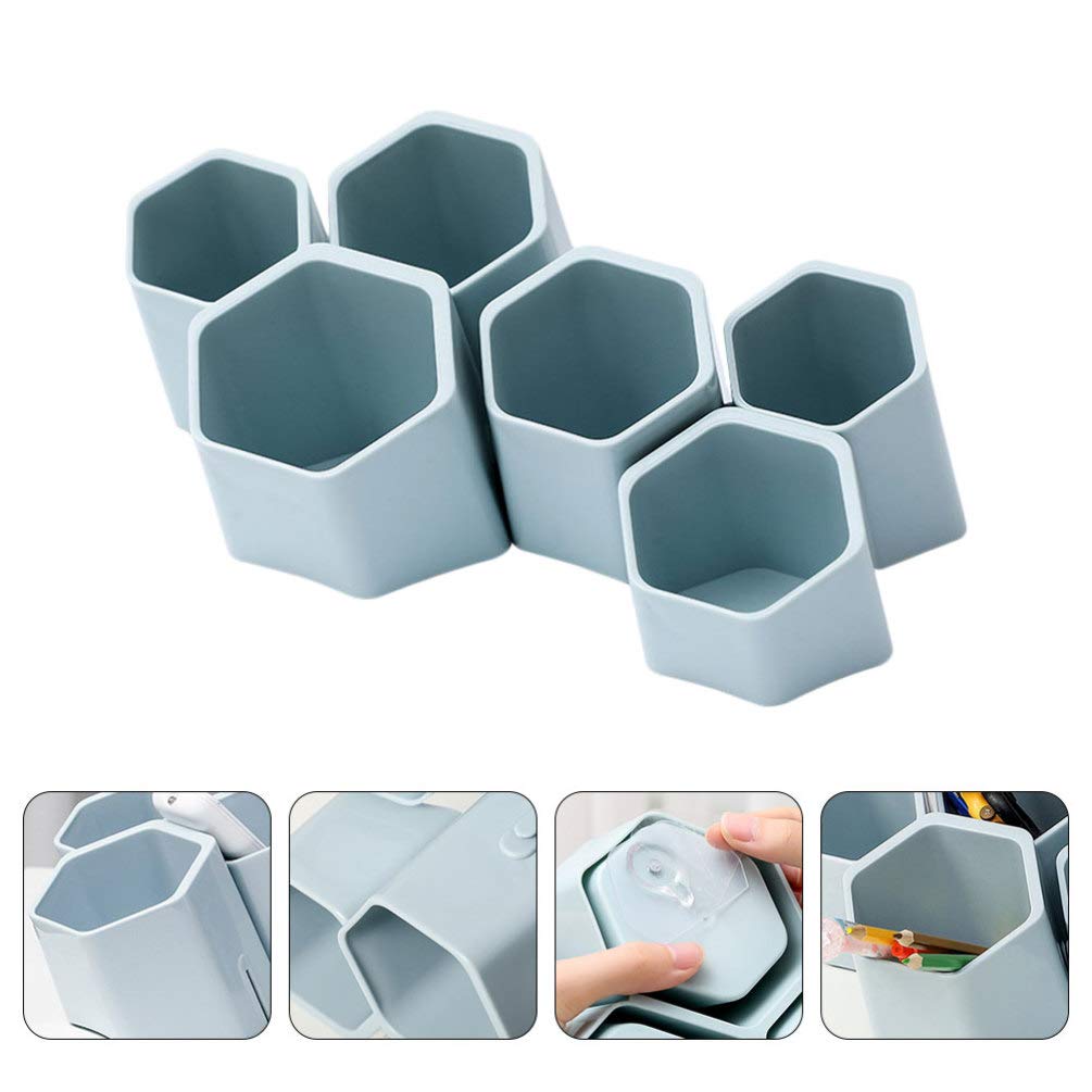 Porte-stylo Pot à crayons Fournitures de bureau Organisateur de stockage Conteneur 6pcs Blanc Étudiant Stylo Maquillage Porte-pinceau Organisateur de bureau Conteneur mural Porte-maquillage Porte-cosm