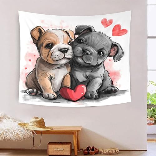 Tapisserie bouledogue français 3D pour cacher un mur nu salon 180x230
