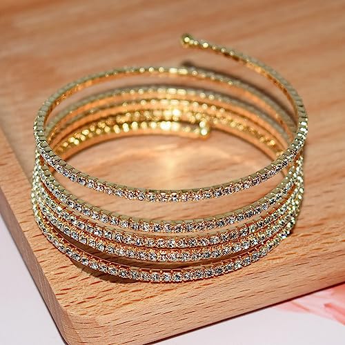 Rhinestone Arm Cuff Jewelry for Women Multilayer Arm Sparkling Rhinestone Bracelet Upper Arm Jewelry Crystal Bangle Strand Wrap Bracelet Silver Prom Bridal Bangle for Party Bride Wedding3