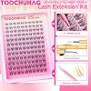TOOCHUNAG Natural Lash Clusters Kit Wispy Lash Extensions Kit Venus 8-14mm Cluster Eyelash Extensions Invisible Band Lashes Clusters 120PCS C-Curly Eyelash Extensions Kit with Bond,Seal and Tweezers