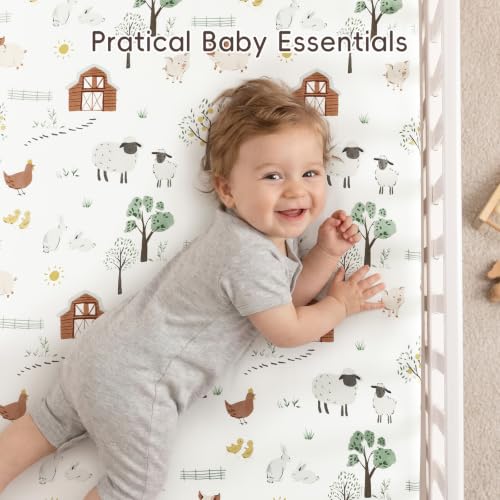 Image of david's kids 3 Pack Mini Crib Sheets, Soft Breathable Premium Pack N Play Sheets for Baby Boys Girls Neutral, Playard and Mini Crib Mattresses, Farm