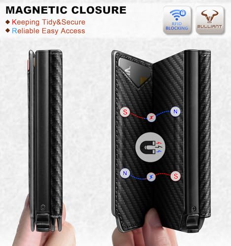 Image of BULLIANT Men Wallet Leather Wallet Card Holders Money Clip for Men 10Cards-Magnetic Flip on Metal Case