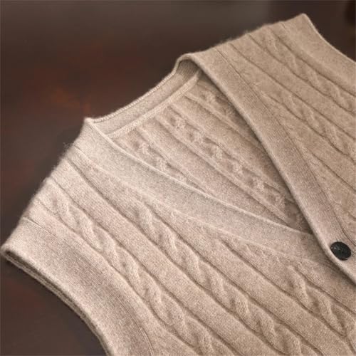 Men’S Solid Cashmere V-Neck Knit Cardigan Vest with Twist Flower Detail for Business Casual Wear4