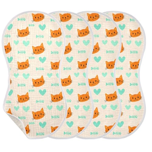 Cartoon Orange Cats Baby Burp Cloths for Boys and Girls, Soft Muslin Spit Up Towels, 22"x11" Newborn Essentials for Feeding and Drooling, 4 Pack3