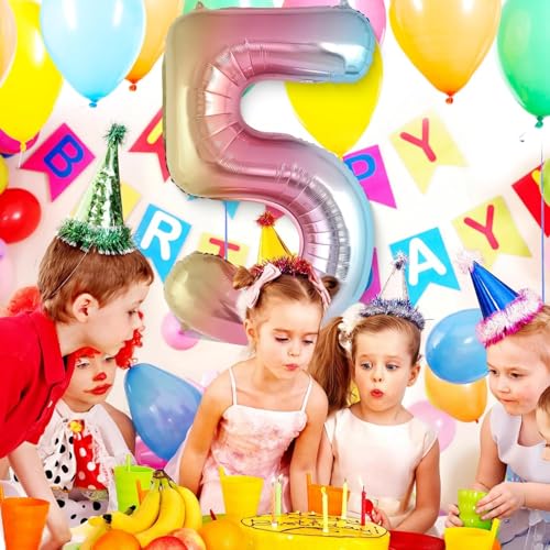 Image of Rozi Decoration 5 Number Balloon for Birthday 32 Inch Large Set of - 1 Pcs for Rainbow Theme Decoration 5th Birthday, Gradient Number Foil Balloons Decorations Items