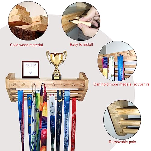 Thropys Rack GAHEUNBB Medal and Trophy Display Shelf with Hooks, Wooden Medal Holder ...