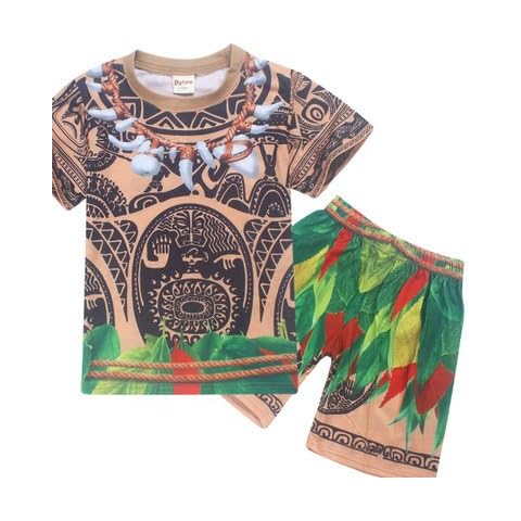 Comfy Loose Pyjama Sets Moana Maui Costume Boys Sleepwear Kid Clothes Set Casual T Shirts Children Sports Suits 2 Pcs Top Tees + Pants (120(6-7y), Yellow Blue) Cover