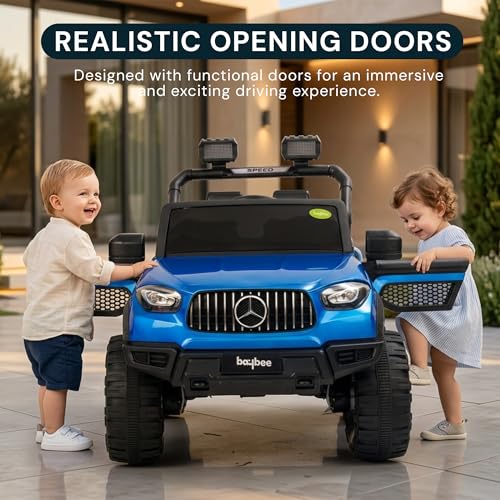 Image of Baybee BeastX Battery Operated Jeep for Kids with Parental Control | Baby Ride On Electric Car with RGB Lights, Music & Swing Mode | Rechargeable Battery Car for Kids 2 to 6 Years (Metallic Blue)