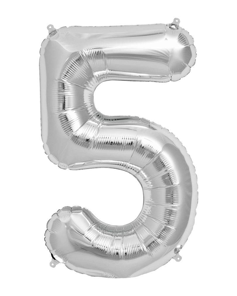 16" Silver Number 5 Foil Balloons Air Filled Self Inflating Birthday Anniversary Wedding Party Banner Decorations
