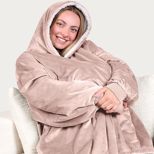 Image of Bare Home Wearable Blanket Hoodie - Soft Plush Sherpa - Warm and Cozy - Oversized Wearable Blanket
