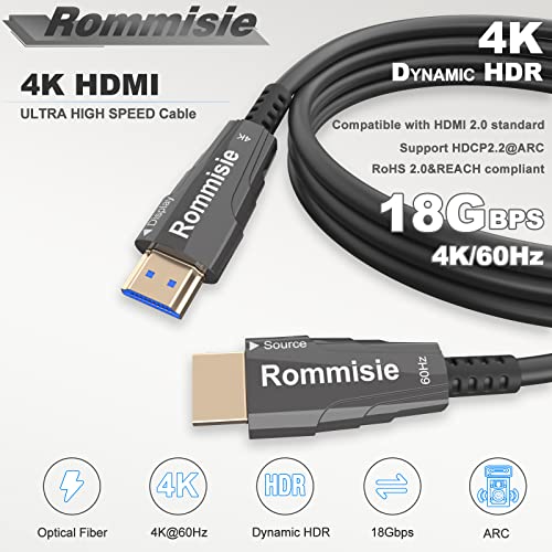 Image of 4K HDMI 200FT Cable Fiber Optic, HDMI 2.0,18Gbps 4K@60Hz (4:4:4 HDR10 HDCP2.2 ARC CEC) Ultra HD One-Direction Cord Ethernet Audio Return Compatible with UHD TV Monitor Laptop Xbox PS4 /PS5 ect