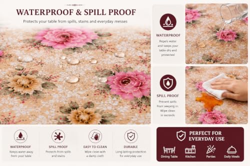 Image of Dakshya Industries PVC Waterproof 60 Inch Round 4 Seater Dining Table Cover Floral Design Table Cloth | Easy Wipe Clean