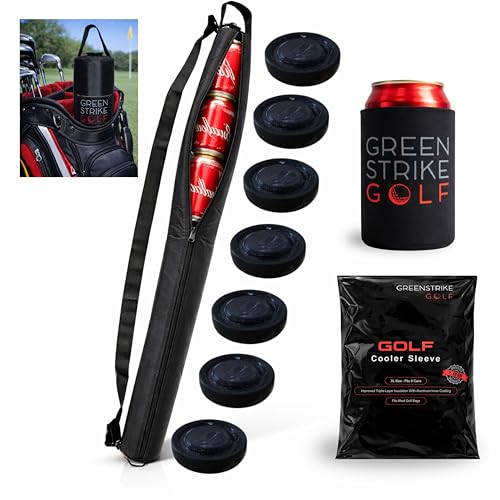 Wolvio Golf Beer Sleeve for Golf Bag XL 9-Can Cooler with 7 Reusable Ice Packs 360 Insulation Keeps Drinks Cold 8 Hours Leak-Proof Zipper Golf Accessories & Gifts for Men - Neoprene Can Sleeve