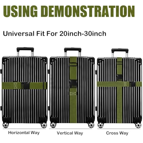 Image of Luggage Straps for Suitcases TSA Approved-2 Pack Bright Personalized Luggage Belt Strap for Suitcase /Carry On Bag Luggage Accessories for Travel (ArmyGreen)