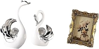 Fenteer Swan Statue Modern Ceramic Figurine Ornate Picture Frame Antique Baroque Resin Photo Frame Elegant Suitable for Living Room Bedroom of