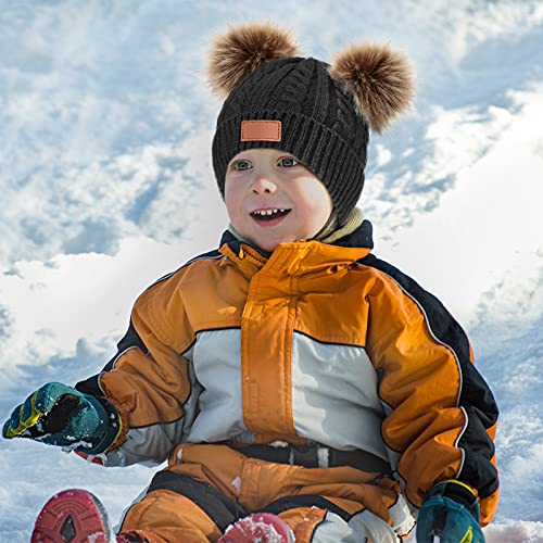 6 Pcs Kids Winter Pompom Hat Knitted Ski Beanie Hat Double Pom Beanie Cap for Girls Boys, for 1-3 Years Old4