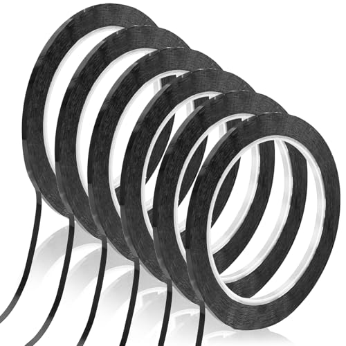 DOPENSPI 6 Rolls Black Pinstripe Tapes, 3mm 1/8 inch Width Graphic Art Tape Self Adhesive Chart Line Tapes Whiteboard PinstripeTapes Grid Marking Tape for Office Presentations