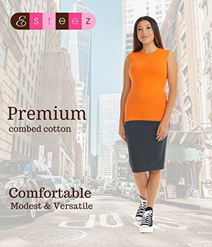 Image of ESTEEZ Women's Sleeveless Fitted Tank Top - Stretch Cotton Blend, Layering Essential