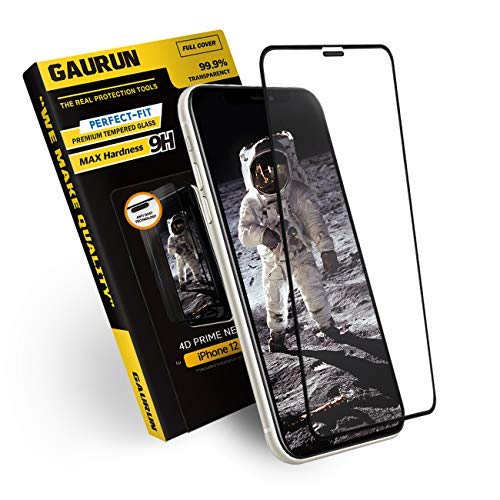 [GAURUN ガウラン] iPhone 12 Mini (5.4インチ) 用 ガラスフィルム (1枚入り) [ガイドツール付] 日本製旭硝子採用 硬度9H フルカバー 傷防止 指紋防止 耐衝撃 強化ガラス 液晶保護フィルム シート 4D プライムネット