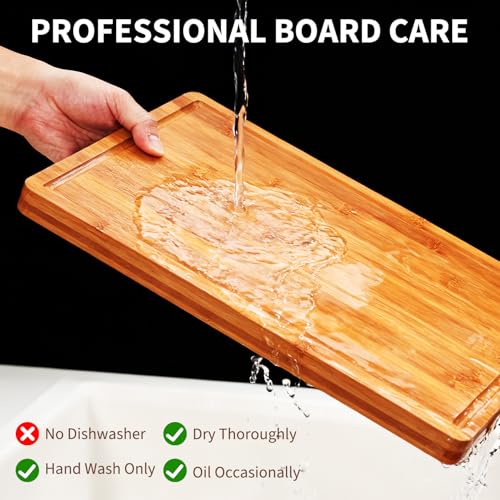 Tabla de Cortar de Bambú para Cocina, 40,6 x 27,9 cm, 2,54 cm de Grosor, Tabla de Madera con Ranura Profunda para Jugos para Carnes, Frutas y Verduras, Amigable con Cuchillos y Fácil de Limpiar, Natural miniatura 5