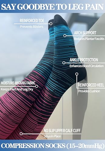 Compression Socks for Women Men Support Socks 15-20 mmhg knee high Compression Stockings 3 Pairs for Nurse2