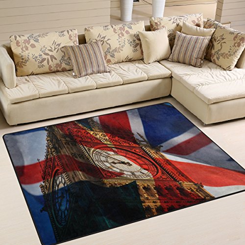 Use7 Tapis vintage Union Jack London Big Ben pour salon, chambre à coucher, 203 cm x 147,3 cm