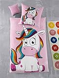 Kuscheli® Cashmere Touch Plüsch Kinderbettwäsche Mädchen Einhorn Kinder Bettwäsche Winter Fleece Set Kissenbezug rosa pink Pferde, Größe:135x200 + 80x80