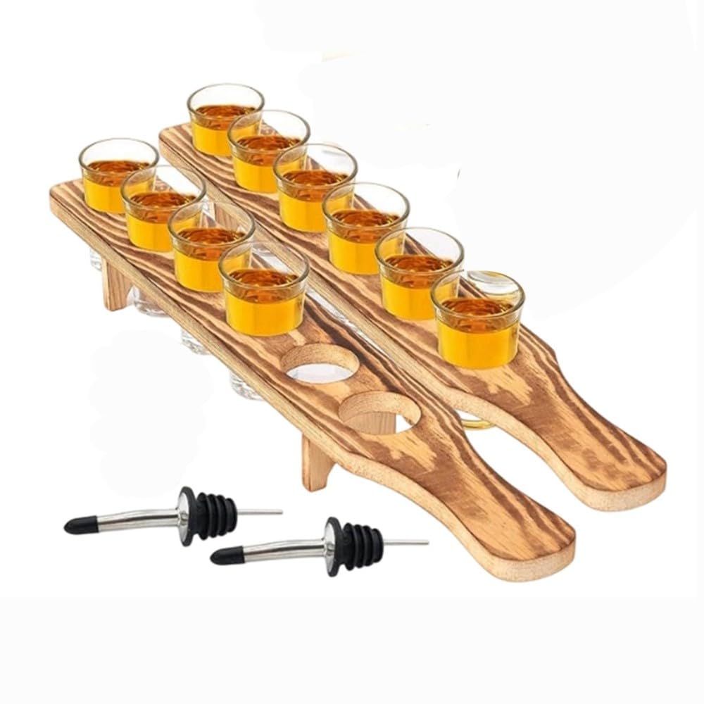 Hndhbfgrt Tequila Glasses with Wooden Tray-12 Pcs Clear Shot Glasses Set, Shot Glass Holder Tray Bulk, Bottle Pourers