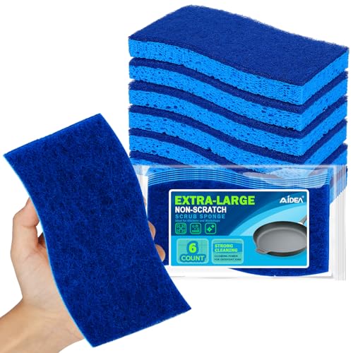 Image of AIDEA XL Scrub Sponges Non-Scratch 6Count, Extra Large Sponges Kitchen, Sponge for Dishes, Cleans Fast Without Scratching Safe for Non-Stick Cookware, Cleaning Power for Kitchen, House