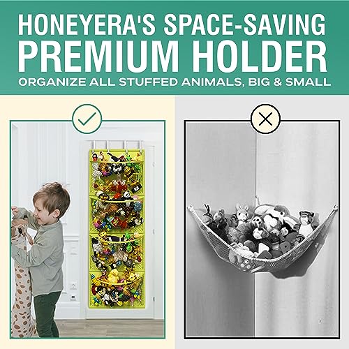Honeyera Storage for Stuffed Animal - Over Door Organizer for Stuffies, Baby Accessories, and Toy Plush Storage/Easy Installation with Breathable Hanging Pockets (Yellow)