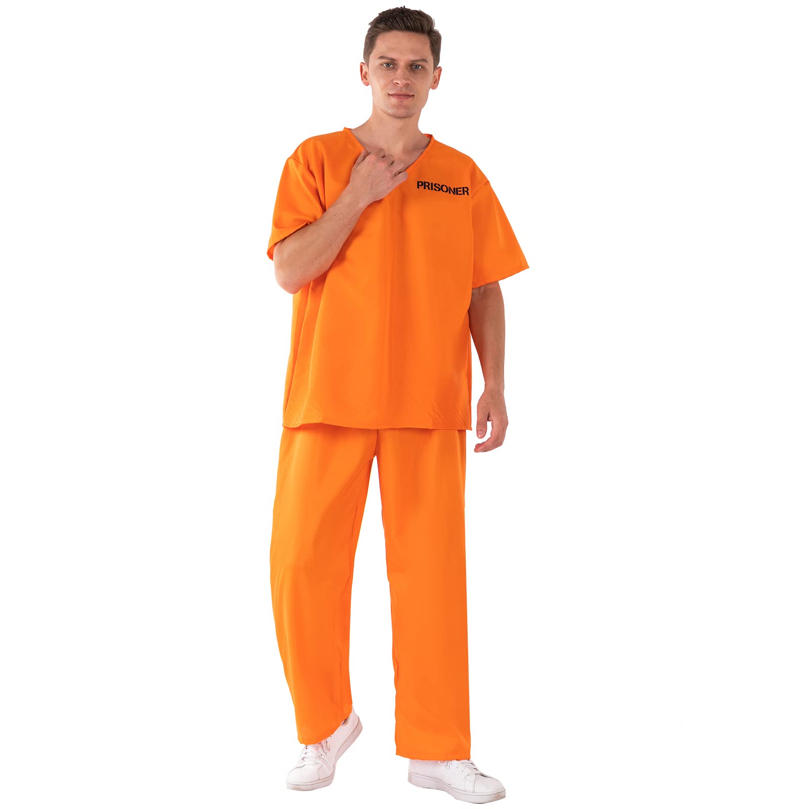 nezababy Prisoner Costume Men Jail Costume Inmate Costume Prison Suit Criminal Clothing Striped Outfit Halloween Cosplay (Prisoner Costume