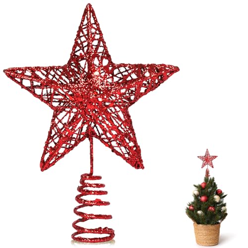 Rote Tannenbaumspitze 2 GXFCING Christbaumspitze Baumspitze Kleine Stern Glitzer 3D Metallic...