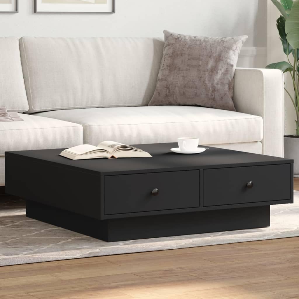 SXZenSpace Coffee Table Black 90x90x28 cm Solid Engineered Wood & Metal Frame, Modern Large Centre for Living Room, Tea Sofa Side 75 kg Max Load