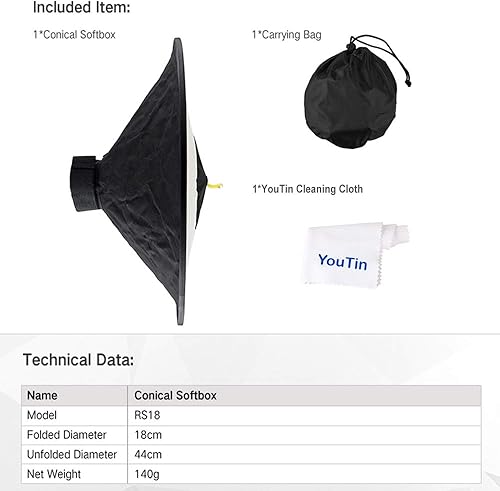 Miniatura 8 de Godox Cámara Flash Bounce Difusor Luz Softbox para todos Speedlight Fotografía Conical Softbox RS18 17"x 7"